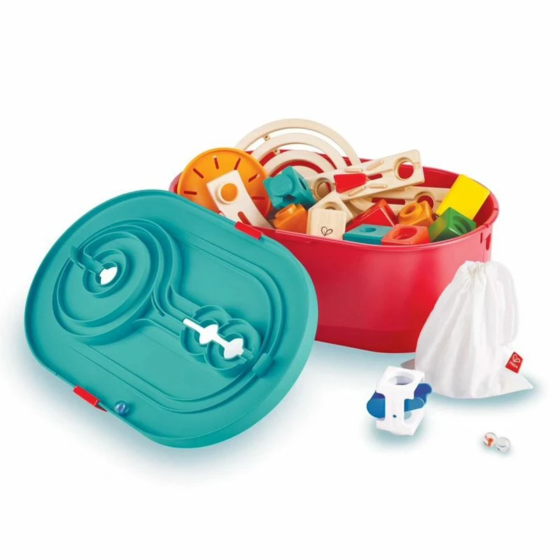 Hape - Quadrilla Stack Track Bucket Set Wooden Marble Run Blocks 4 Hape - Quadrilla Stack Track Bucket Set Wooden Marble Run Blocks - Image 2