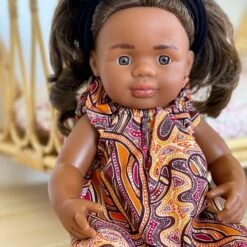 Made For Mia - Sea Turtle - Aboriginal Art Dolls Flutter Dress - Suits 38cm Miniland Doll