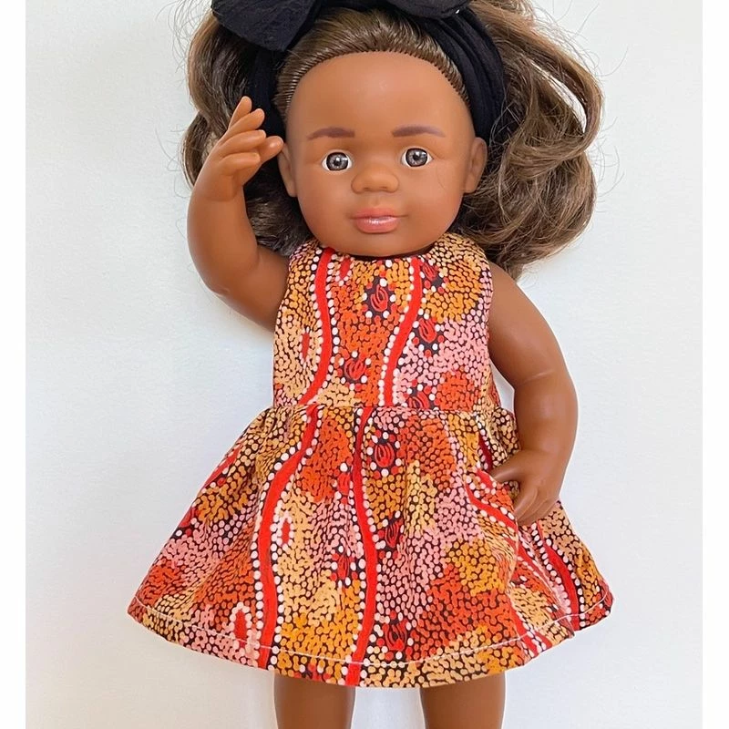 Made For Mia - Goanna Dreaming Rose - Indigenous Summer Dress - 38cm Miniland Doll 3 Made For Mia - Goanna Dreaming Rose - Indigenous Summer Dress - 38cm Miniland Doll