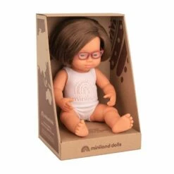 Miniland Doll - Anatomically Correct Baby - Caucasian Girl With Down Syndrome And Glasses 38cm