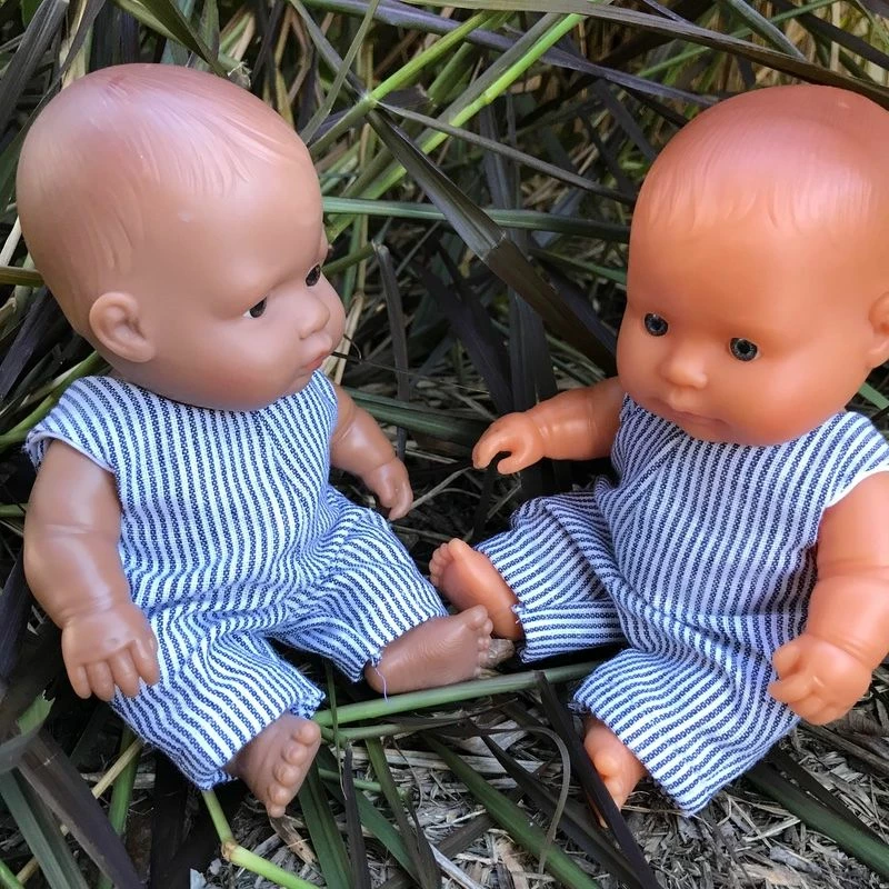 Tailoring For Miss Polly - Overalls To Suit 21cm Miniland Doll - Charcoal Stripe 4 Tailoring For Miss Polly - Overalls To Suit 21cm Miniland Doll - Charcoal Stripe - Image 2