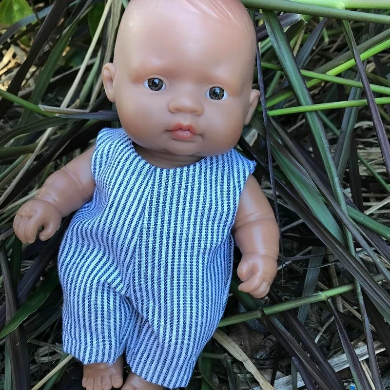 Tailoring For Miss Polly - Overalls To Suit 21cm Miniland Doll - Charcoal Stripe 5 Tailoring For Miss Polly - Overalls To Suit 21cm Miniland Doll - Charcoal Stripe - Image 3