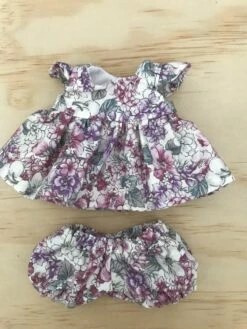 TAILORING FOR MISS POLLY - DRESS SET - TO SUIT 21CM MINILAND DOLL - PURPLE FLOWERS