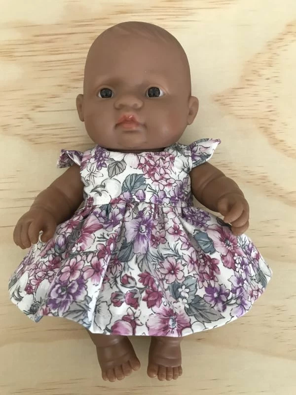 TAILORING FOR MISS POLLY - DRESS SET - TO SUIT 21CM MINILAND DOLL - PURPLE FLOWERS 4 TAILORING FOR MISS POLLY - DRESS SET - TO SUIT 21CM MINILAND DOLL - PURPLE FLOWERS - Image 2