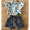 Tailoring For Miss Polly - Shorts Set To Suit 32cm Miniland Doll - Bluey T And Blue Linen Shorts