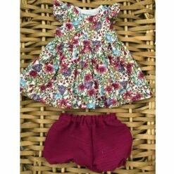 Tailoring For Miss Polly - Dress Set To Suit 32cm Miniland Doll - Wild Flowers In Fuchsia