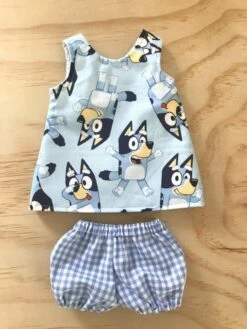 Tailoring For Miss Polly - Dress Set Pinny To Suit 38CM Miniland Doll - Bluey - All Over