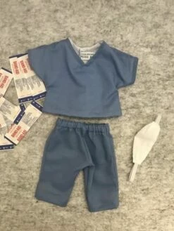 Tailoring For Miss Polly - Doll Trousers Set To Suit 38cm Miniland Doll - Scrubs Blue