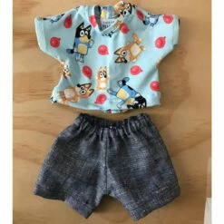 Tailoring For Miss Polly - Shorts Set To Suit 38cm Miniland Doll - Bluey T And Shorts