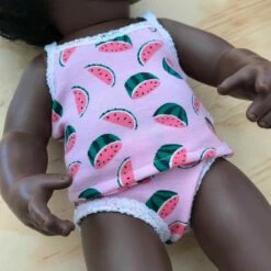 Tailoring For Miss Polly - Underpants To Suit 38cm Miniland Doll - Watermelons -Tiny Creations Shop tfmp 38cmwatermelonssingletandundies 1