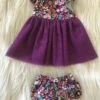 Tailoring For Miss Polly - Dress Set To Suit 38CM Miniland Doll - Purple Floral - Purple -Tiny Creations Shop tfmp 38floralpurple 1