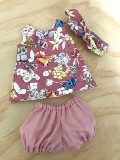 TAILORING FOR MISS POLLY - DRESS SET - PINNY - TO SUIT 38CM MINILAND DOLL - MAY GIBBS - SNUGGLE POT AND CUDDLE PIE - DEEP PINK