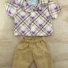TAILORING FOR MISS POLLY - TROUSERS SET TO SUIT 38CM MINILAND DOLL - PURPLE AND MUSTARD PLAID 1 TAILORING FOR MISS POLLY - TROUSERS SET TO SUIT 38CM MINILAND DOLL - PURPLE AND MUSTARD PLAID -Tiny Creations Shop tfmp 38mustard purpleplaid 1