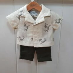 Tailoring For Miss Polly - Trousers Set To Suit 38cm Miniland Doll - Reindeer Shirt And Trousers