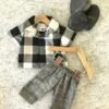Tailoring For Miss Polly - Trousers Set To Suit 38CM Miniland Doll - Large Black Gingham & Charcoal Trousers -Tiny Creations Shop tfmp largeblackgingham trousers 1