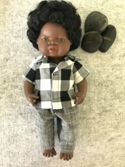 Tailoring For Miss Polly - Trousers Set To Suit 38CM Miniland Doll - Large Black Gingham & Charcoal Trousers -Tiny Creations Shop tfmp largeblackgingham trousers 2